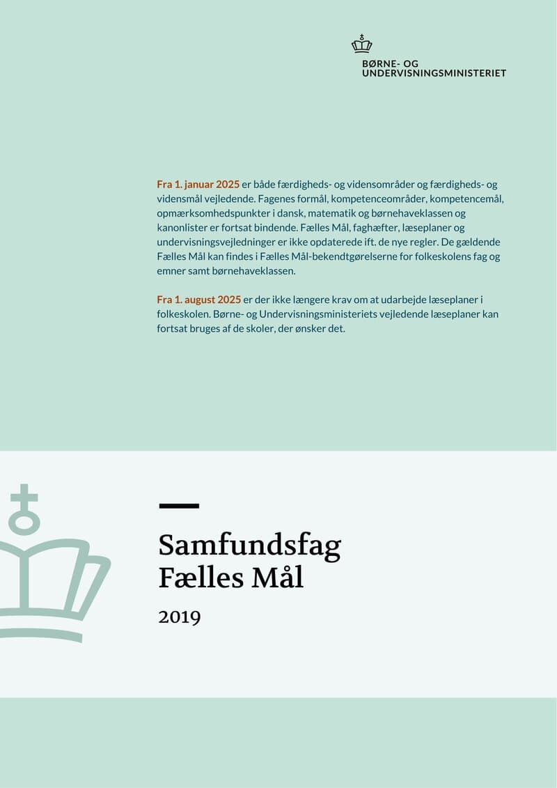 Samfundsfag · Fælles Mål 2019